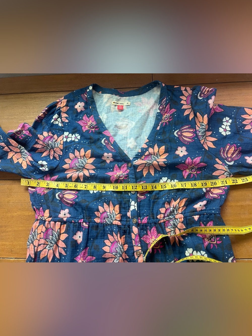 Marine Layer Willow Midi Dress in Floral Batik Blue Pink Natural Fiber Size XL - Picture 15 of 16